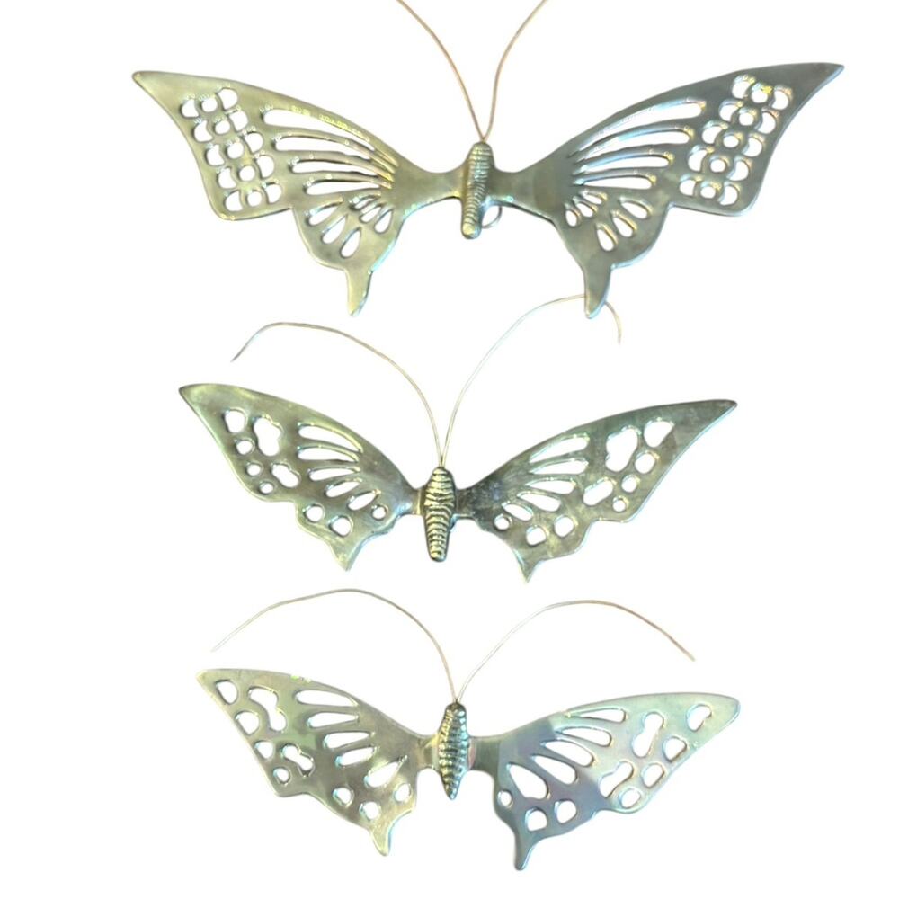 Vintage Solid Brass Set of 3 Butterflies 14”, 10”, 8” Made in India